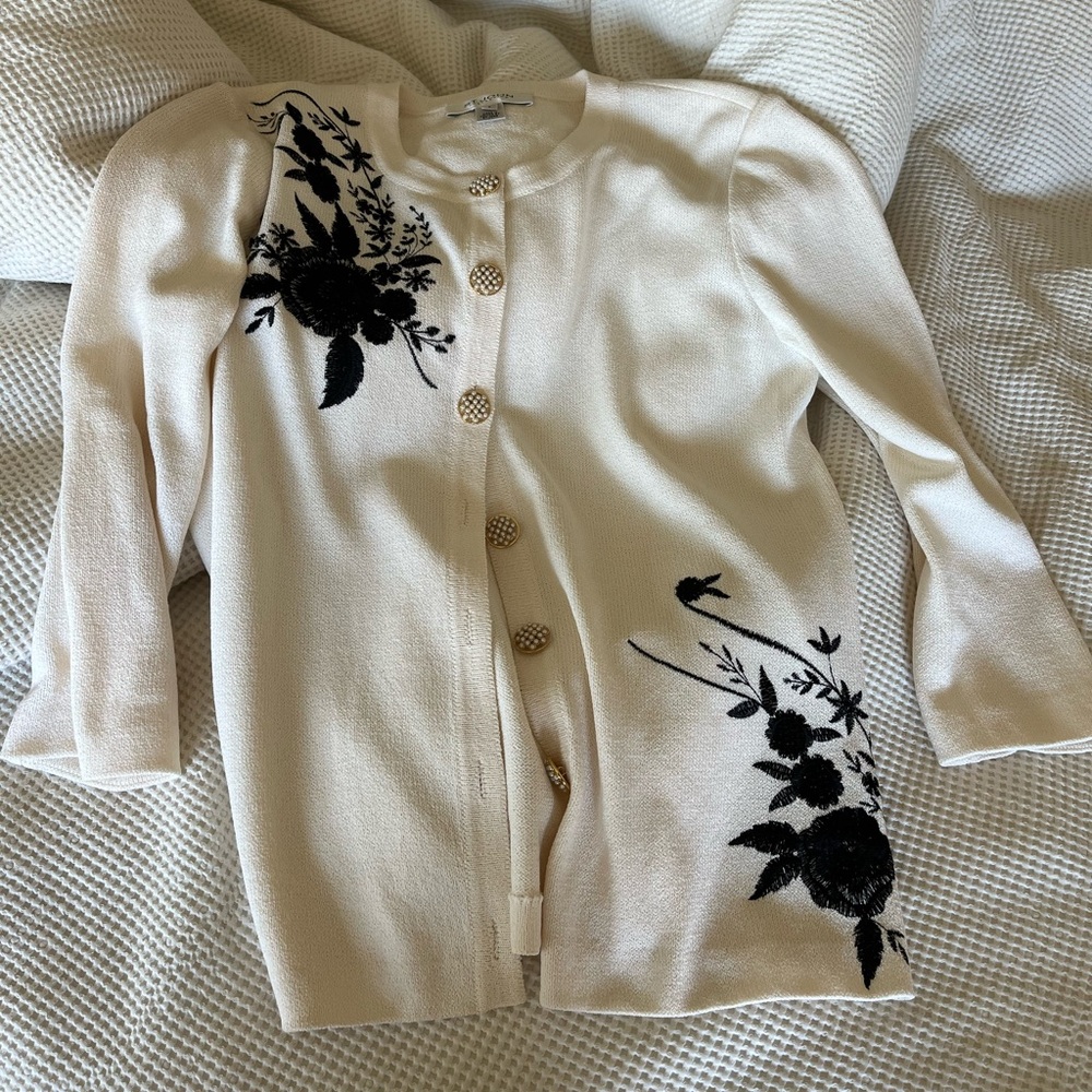 St. John embroidered cardigan with pearl decoration buttons